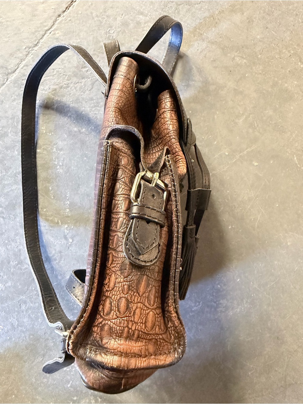 Freebird by Steven Brown and Black leather Croc-Embossed Backpack with Tassel - Picture 4 of 10